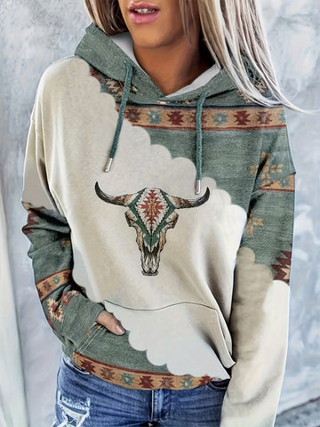 Boho Retro Ethno Kapuzenpullover mit Kordelzug