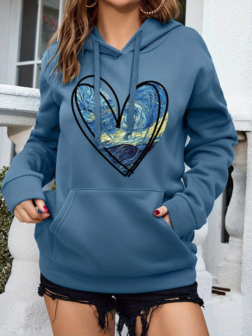 Kapuzenpullover mit Kordelzug und Kängurutasche und Herz-Print