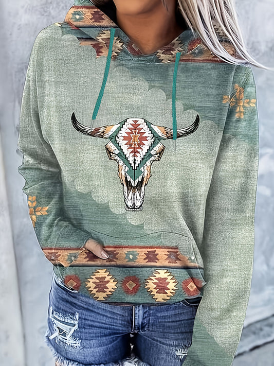 Boho Retro Ethno Kapuzenpullover mit Kordelzug