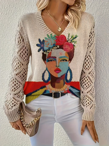 Bedrucktes Boho-Oberteil mit V-Ausschnitt für alle Jahreszeiten