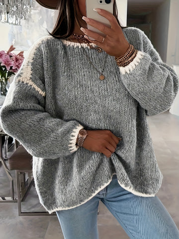 Rosa Colorblock-Pullover mit Rundhalsausschnitt und Knöpfen