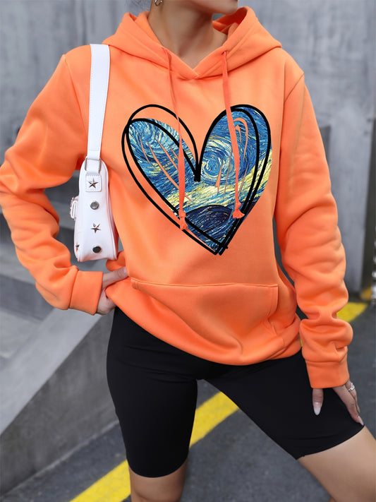 Kapuzenpullover mit Kordelzug und Kängurutasche und Herz-Print