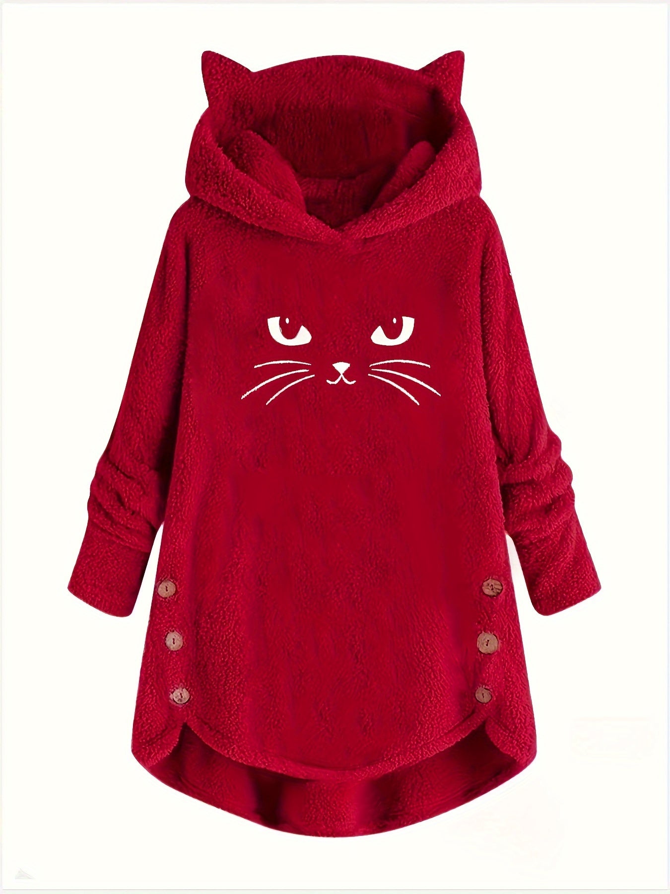 Doppelseitiger Plüsch-Kapuzenpullover mit Katzenohren