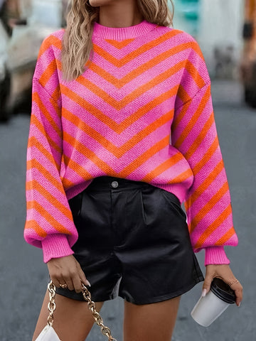 Gemütlicher Rundhalspullover mit Colorblock-Streifen