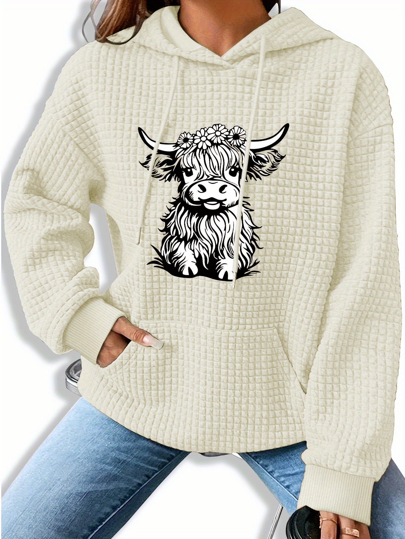 Kapuzenpullover mit Waffelmuster und Kängurutasche