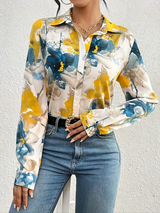 Langarmhemd mit Blumenmuster und Knopfleiste