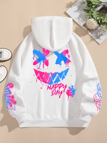Schwarzer Hoodie mit Neon-Cartoon-Leuchteffekt