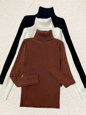 3er-Pack langärmlige Rollkragenpullover