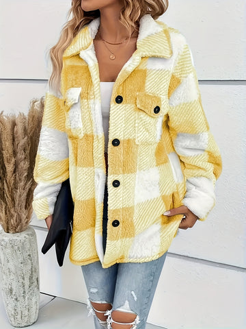 Kuschelige gelb-weiß karierte Fleecejacke