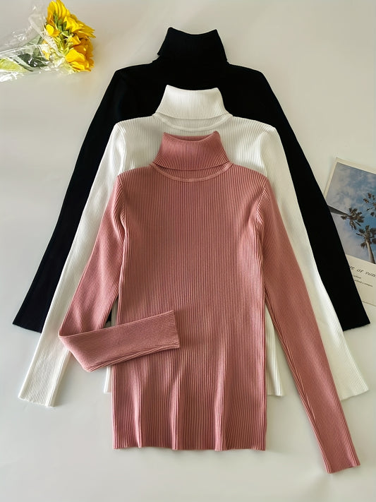 3er-Pack langärmlige Rollkragenpullover