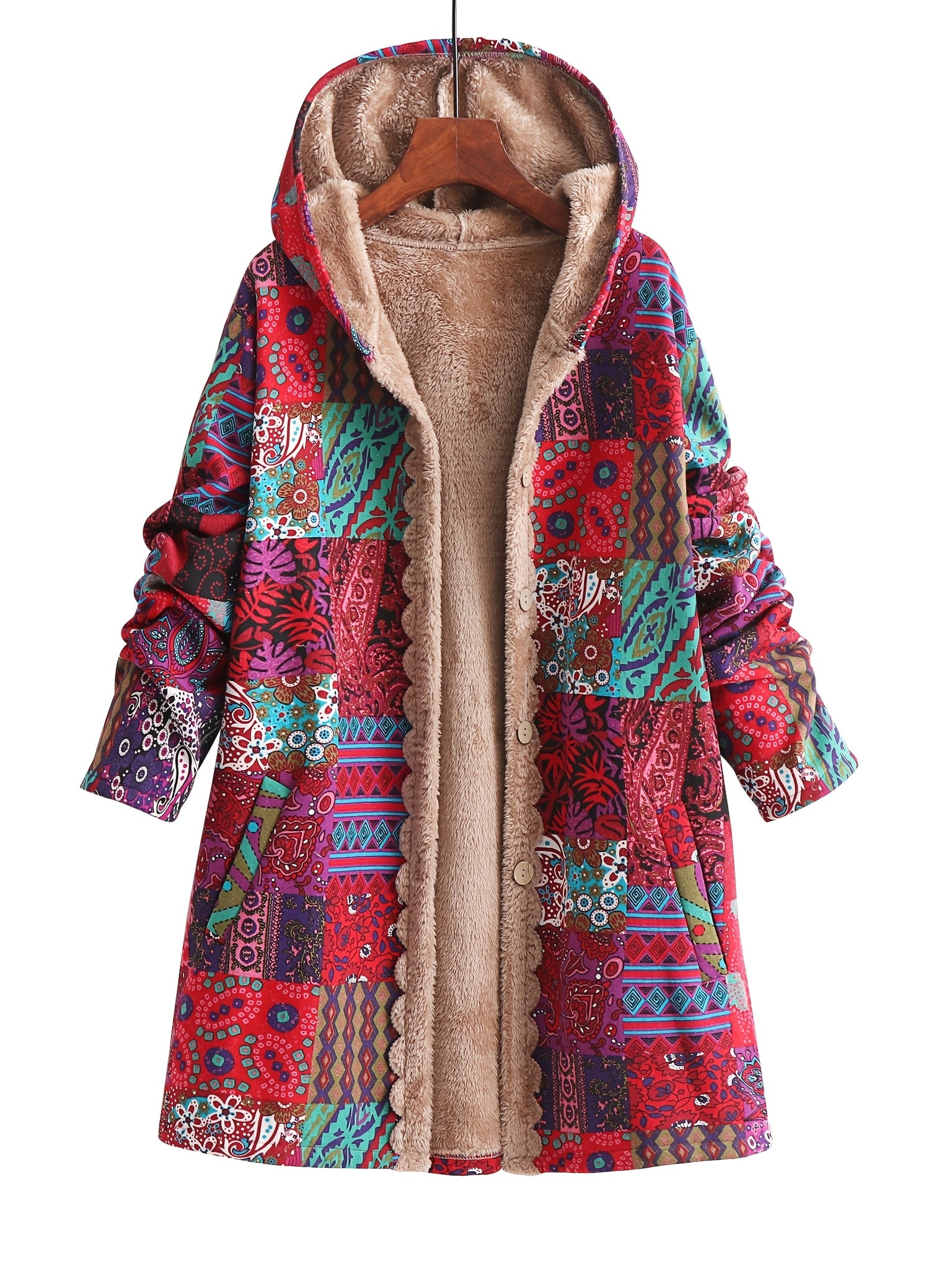 Kuschelige Kapuzenjacke mit Blumenmuster und Fleecefutter
