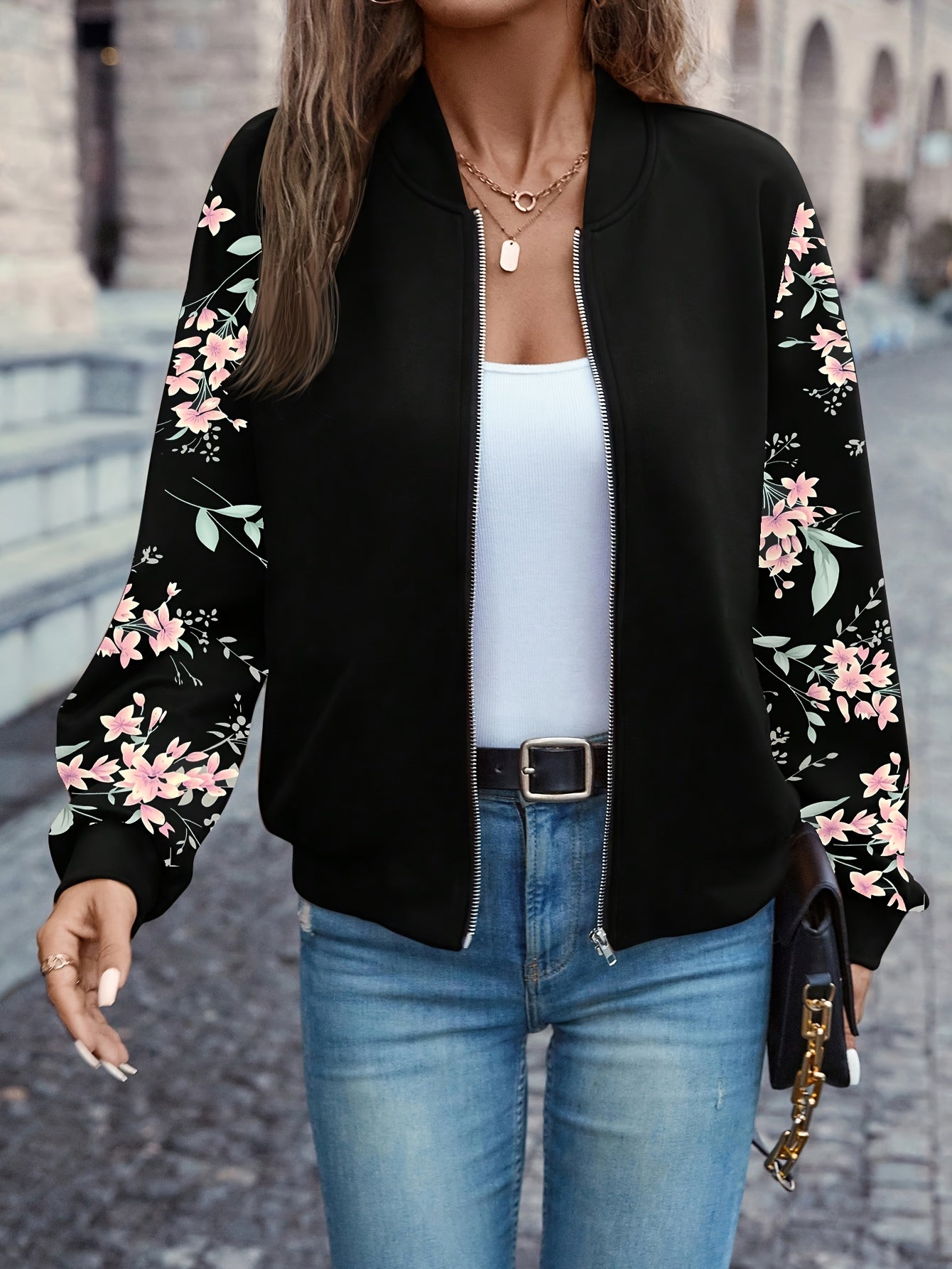 Elegante Jacke mit floralem Baseballkragen