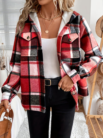 Lässige karierte Fleecejacke mit Kapuze